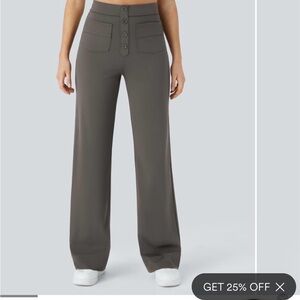 High Waisted Button Multiple Pockets Straight Leg Casual Pants